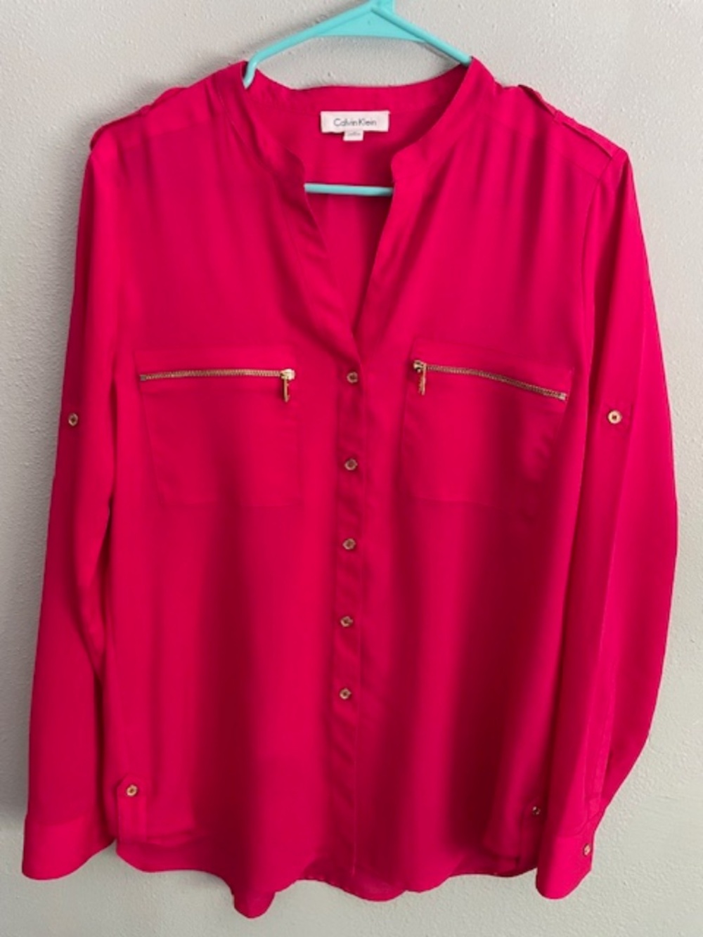 Calvin Klein Fuchsia Button Front Blouse Medium
